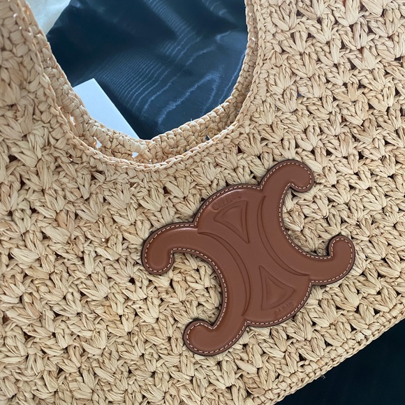 CELINE CLASSIC PANIER HOBO BAG IN RAFFIA AND CALFSKIN WICKER TAN STRAW SUMMER - Picture 3 of 14